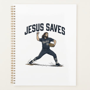 Jesus Saves Baseball Pitcher Vintage Engraving Shi Planner
