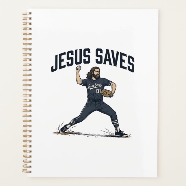 Jesus Saves Baseball Pitcher Vintage Engraving Shi Planner (Front)