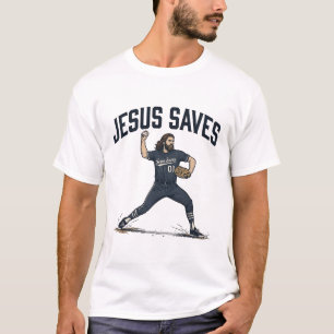 Jesus Saves Baseball Pitcher Vintage Engraving Shi T-Shirt