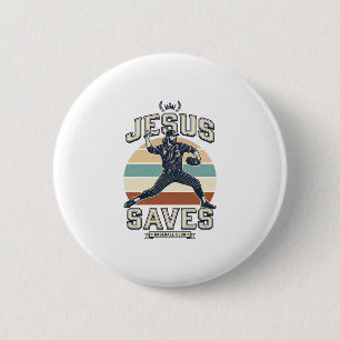 Jesus Saves Baseball Vintage Christian Vector Desi 6 Cm Round Badge