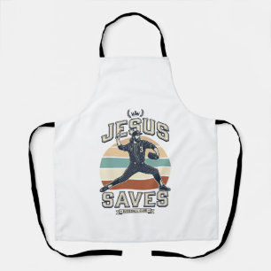 Jesus Saves Baseball Vintage Christian Vector Desi Apron