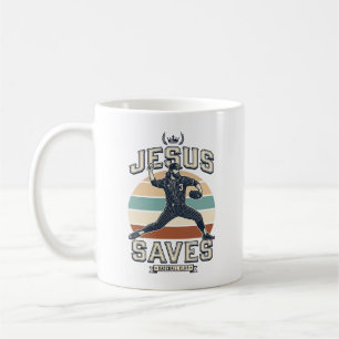 Jesus Saves Baseball Vintage Christian Vector Desi Coffee Mug