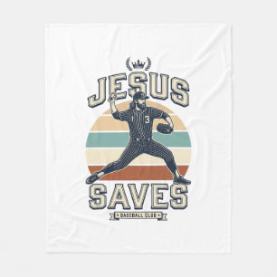 Jesus Saves Baseball Vintage Christian Vector Desi Fleece Blanket