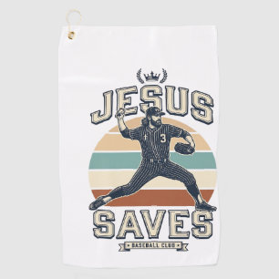 Jesus Saves Baseball Vintage Christian Vector Desi Golf Towel