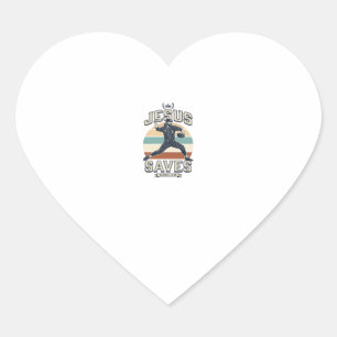 Jesus Saves Baseball Vintage Christian Vector Desi Heart Sticker
