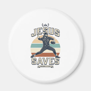 Jesus Saves Baseball Vintage Christian Vector Desi Magnet