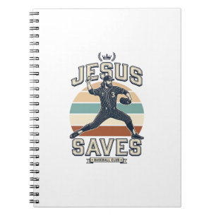 Jesus Saves Baseball Vintage Christian Vector Desi Notebook