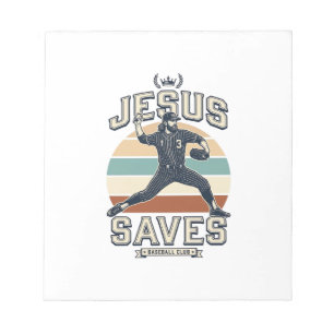Jesus Saves Baseball Vintage Christian Vector Desi Notepad