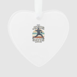 Jesus Saves Baseball Vintage Christian Vector Desi Ornament
