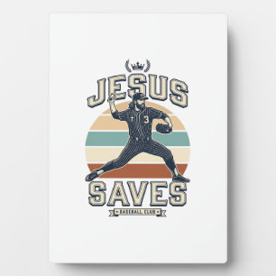 Jesus Saves Baseball Vintage Christian Vector Desi Plaque