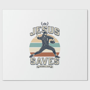 Jesus Saves Baseball Vintage Christian Vector Desi Wrapping Paper