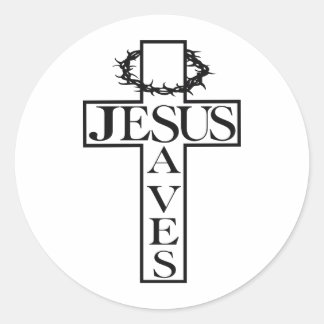 jesus saves black classic round sticker