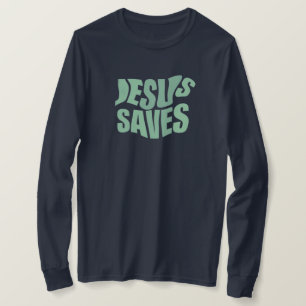 Jesus Saves Blue Print Basic Long Sleeve T-Shirt