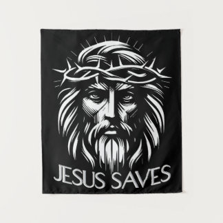 Jesus Saves - Bold Christian Art Tapestry