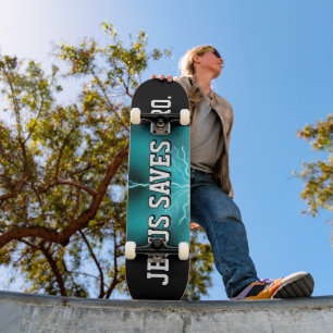 Jesus Saves Bro. Blue Lightning Skateboard