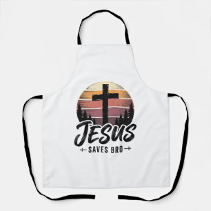 Jesus Saves Bro Vintage Christian Cross Shirt Desi Apron