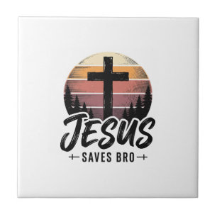 Jesus Saves Bro Vintage Christian Cross Shirt Desi Ceramic Tile