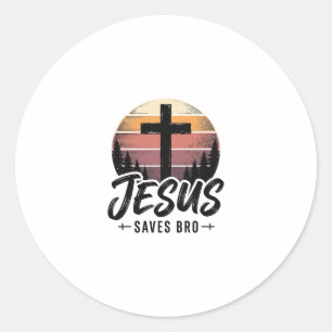Jesus Saves Bro Vintage Christian Cross Shirt Desi Classic Round Sticker