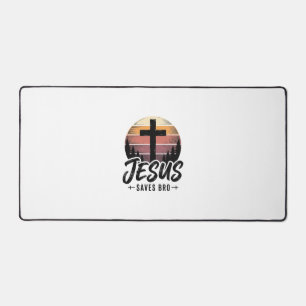 Jesus Saves Bro Vintage Christian Cross Shirt Desi Desk Mat