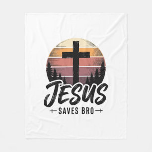 Jesus Saves Bro Vintage Christian Cross Shirt Desi Fleece Blanket