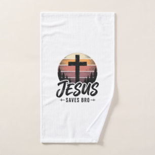 Jesus Saves Bro Vintage Christian Cross Shirt Desi Hand Towel