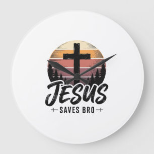 Jesus Saves Bro Vintage Christian Cross Shirt Desi Large Clock