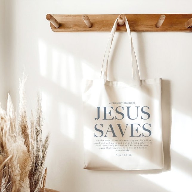 Jesus Saves | Christian Aesthetic Unisex Pale Blue Tote Bag (Creator Uploaded)