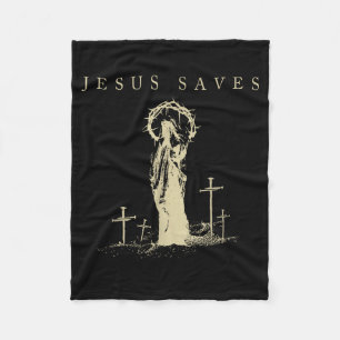 Jesus Saves Christian Faith Cross Vintage Religiou Fleece Blanket