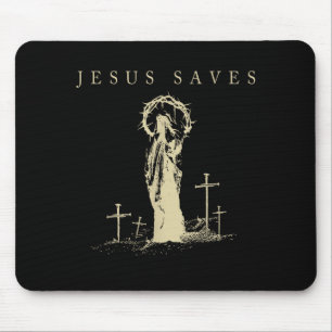 Jesus Saves Christian Faith Cross Vintage Religiou Mouse Pad
