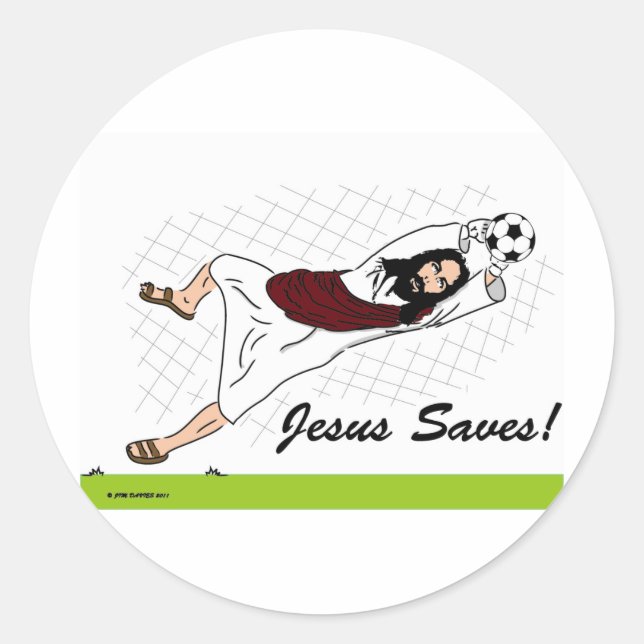 JESUS SAVES! CLASSIC ROUND STICKER (Front)