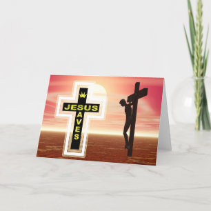 Jesus saves crucifixion picture holiday card