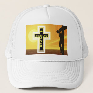 Jesus saves crucifixion picyure trucker hat