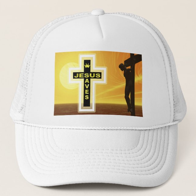Jesus saves crucifixion picyure trucker hat (Front)