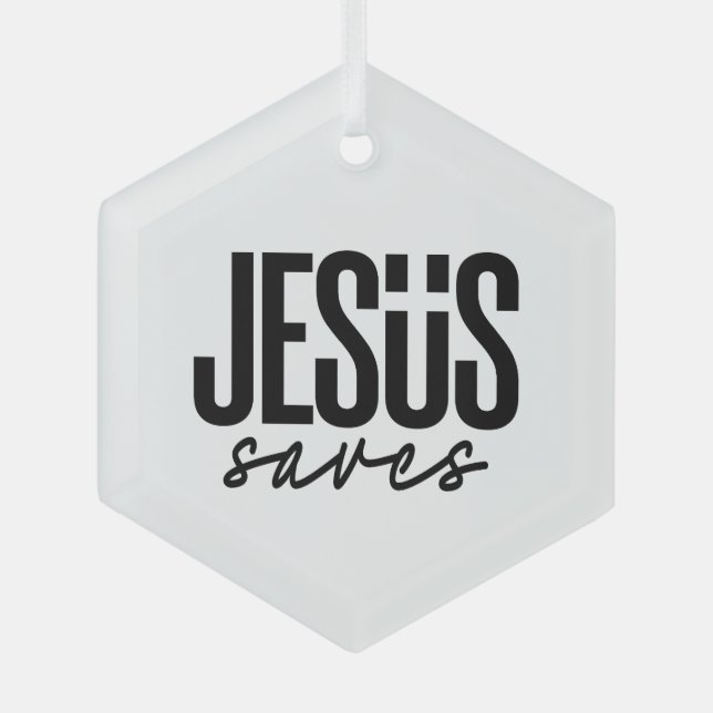 JESUS SAVES GLASS TREE DECORATION (Front)