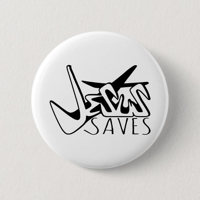 JESUS SAVES GRAFFITI 6 CM ROUND BADGE (Front)