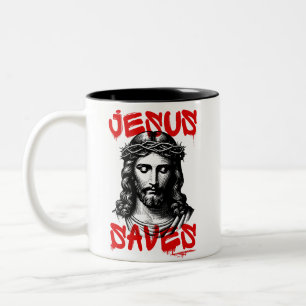 Jesus Saves graffiti style Two-Tone Coffee Mug