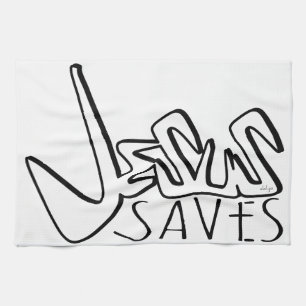 JESUS SAVES GRAFFITI  TEA TOWEL