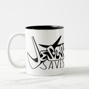 JESUS SAVES GRAFFITI Two-Tone COFFEE MUG