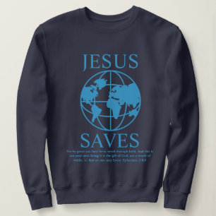 Jesus Saves Graphic 90's dark blue Sweatshirt