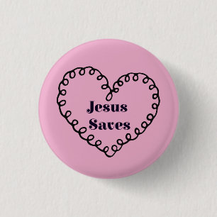Jesus Saves Heart 3 Cm Round Badge
