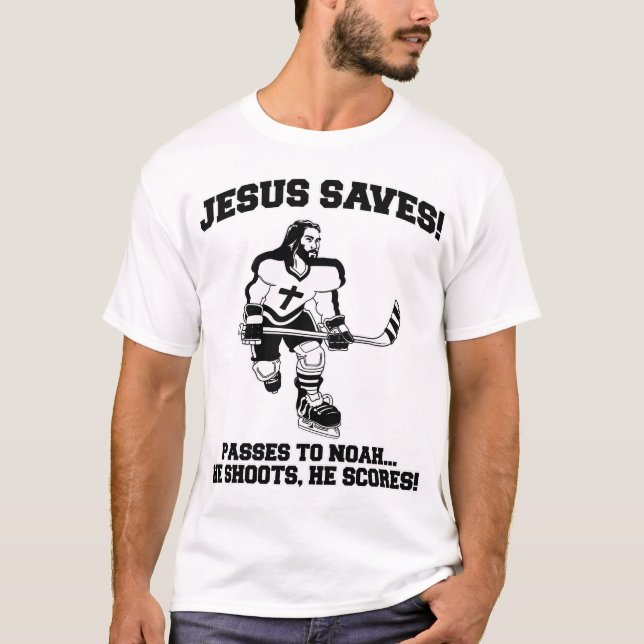 Jesus Saves Hockey funny tshirt (Front)