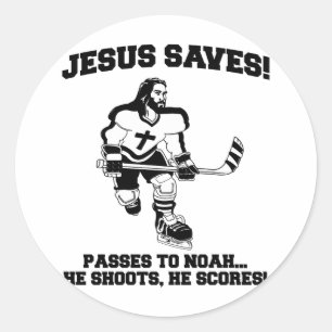 Jesus Saves Hockey funny tshirt Classic Round Sticker