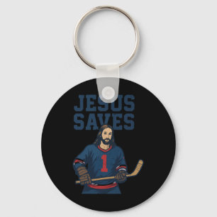 Jesus Saves Hockey Goalie Humor Christian Hockey R Key Ring