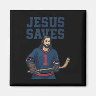 Jesus Saves Hockey Goalie Humor Christian Hockey R Magnet