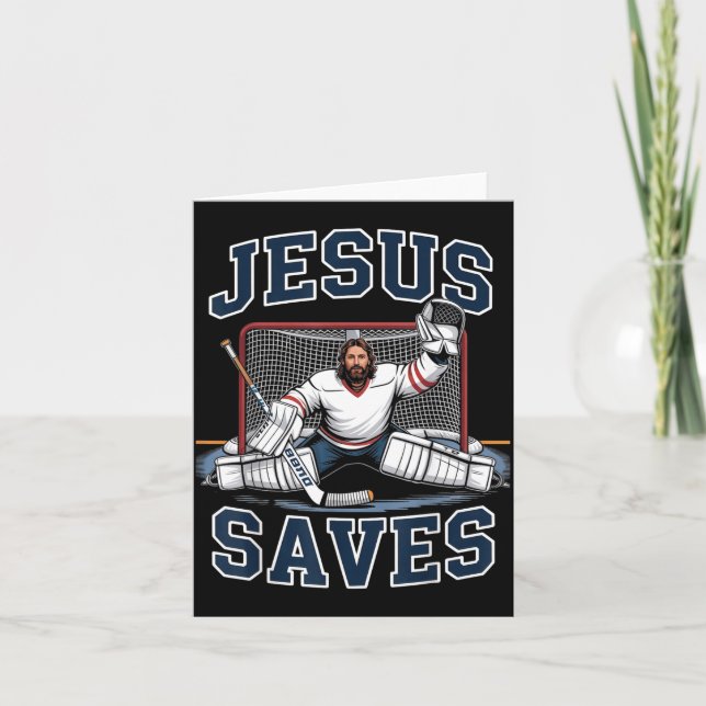 Jesus Saves Hockey Player Team God Hockey Lovers H Card (Front)
