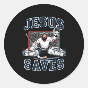 Jesus Saves Hockey Player Team God Hockey Lovers H Classic Round Sticker