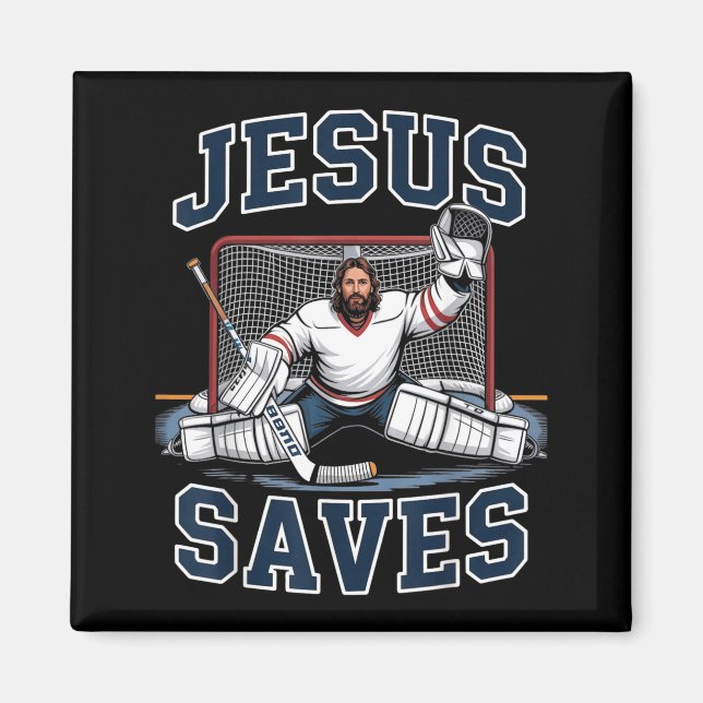 Jesus Saves Hockey Player Team God Hockey Lovers H Magnet (Front)