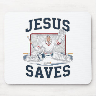 Jesus Saves Hockey Player Team God Hockey Lovers H Mouse Pad