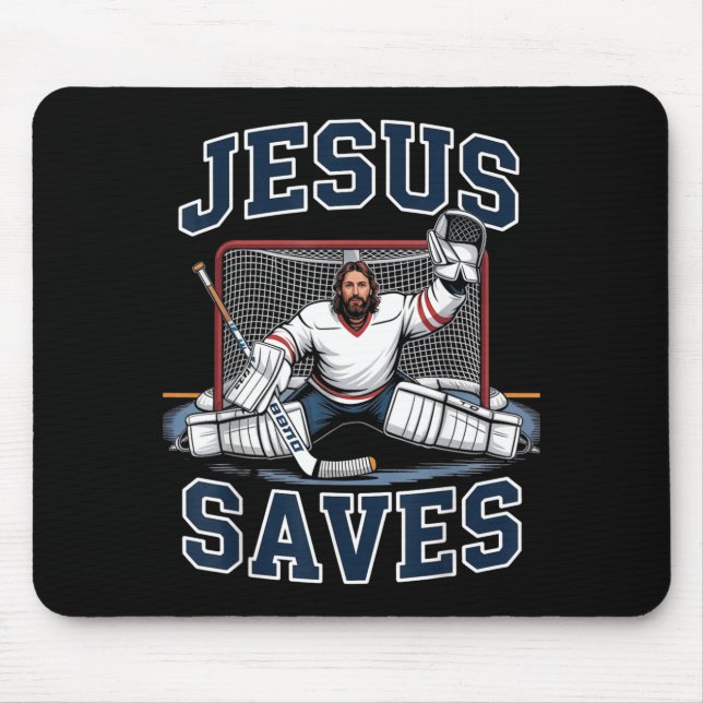 Jesus Saves Hockey Player Team God Hockey Lovers H Mouse Pad (Front)