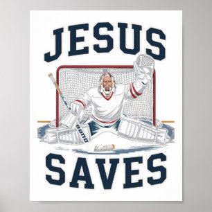 Jesus Saves Hockey Player Team God Hockey Lovers H Poster